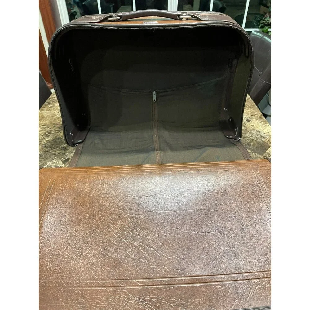 Vintage Samsonite Travel Bureau Brown Leather 3-Piece Luggage Set With Zipper Cl